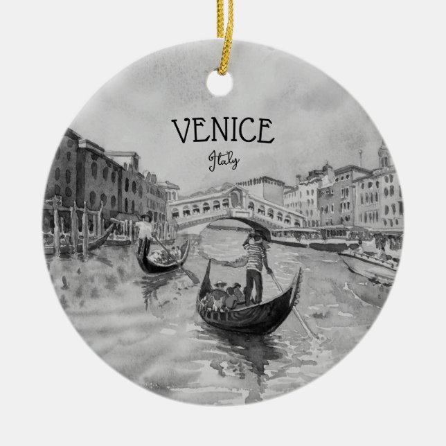 Italien Travel - VENICE Black and white souvenir Julgransprydnad Keramik (Framsidan)