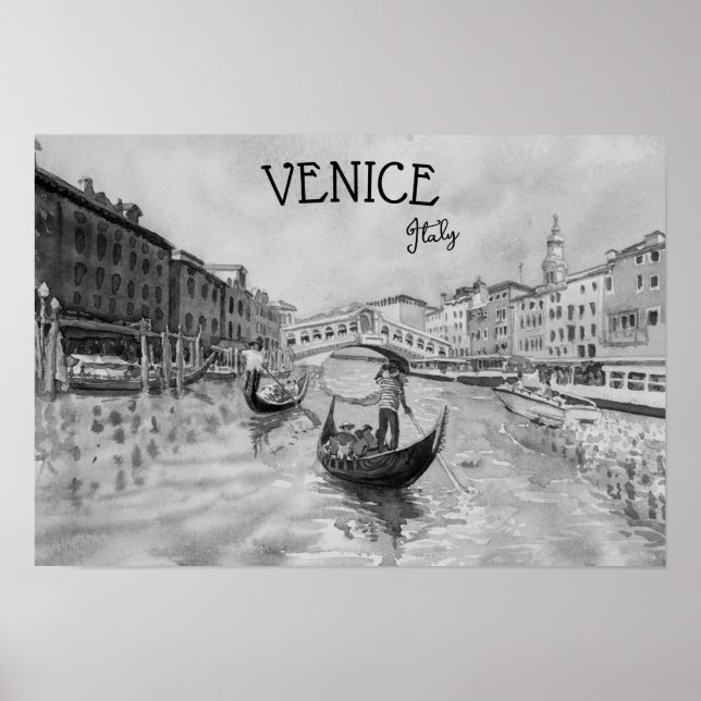 Italien Travel - VENICE Black and white souvenir Poster (Framsidan)