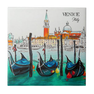Italien Travel - VENICE vattenfärgssouvenir Kakelplatta