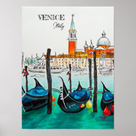 Italien Travel - VENICE vattenfärgssouvenir Poster