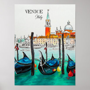 Italien Travel - VENICE vattenfärgssouvenir Poster