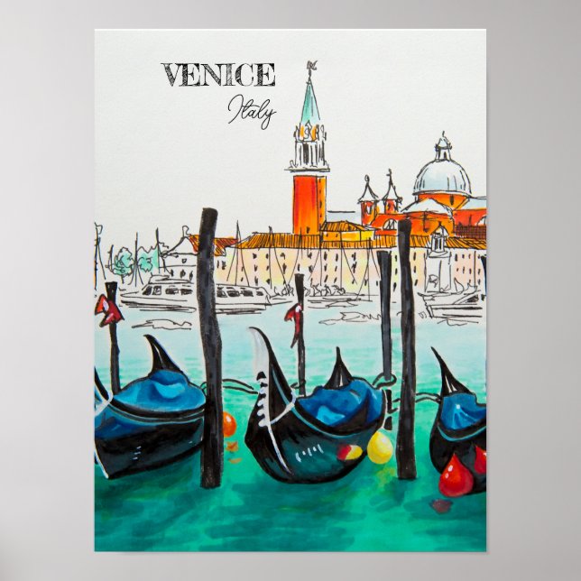 Italien Travel - VENICE vattenfärgssouvenir Poster (Framsidan)