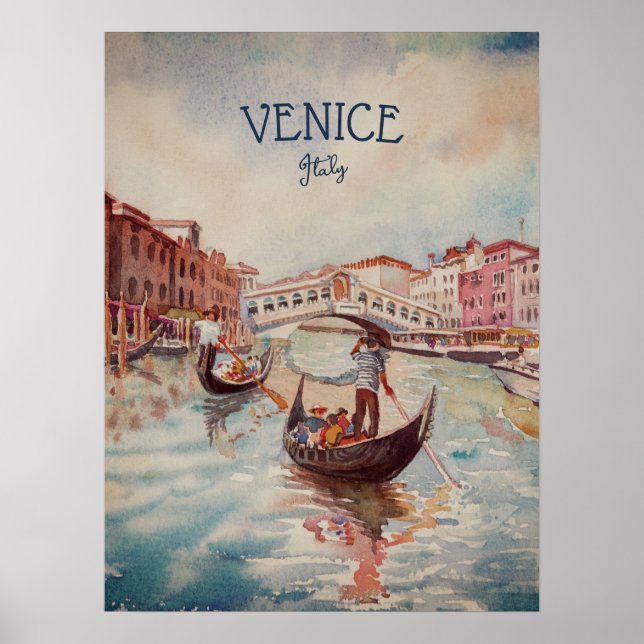 Italien Travel - VENICE vattenfärgssouvenir Poster (Framsidan)