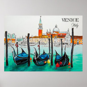 Italien Travel - VENICE vattenfärgssouvenir Poster