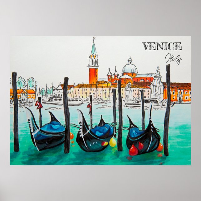 Italien Travel - VENICE vattenfärgssouvenir Poster (Framsidan)