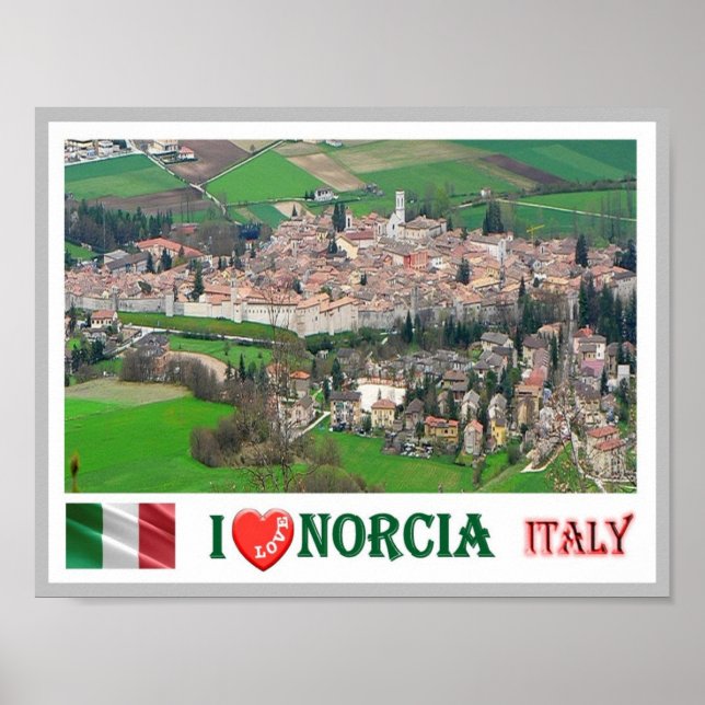 Italien - Umbrien - Norcia - I Kärlek - Poster (Framsidan)