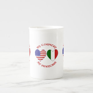 Italien USA Flagga Hjärtan Land Kulturarv Benporslin Mugg