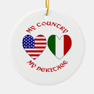Italien USA Flagga Hjärtan Mitt Land Mitt Kulturar Julgransprydnad Keramik