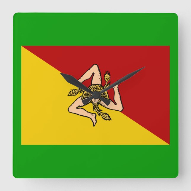 Italien - Vägglås för Sicilien Flagga Fyrkantig Klocka (Framsida)