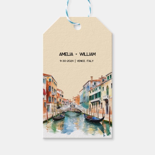 Italien Vattenfärg Romantiskt Destination Bröllop Presentetikett (Framsidan)