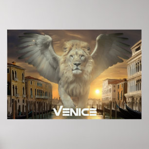 ITALIEN - VENEDIG - BEVINGAD LEJON POSTER