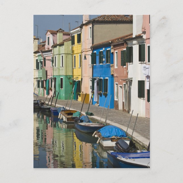 Italien, Venedig, Burano. Flerfärgade hus längs 2 Vykort (Framsida)