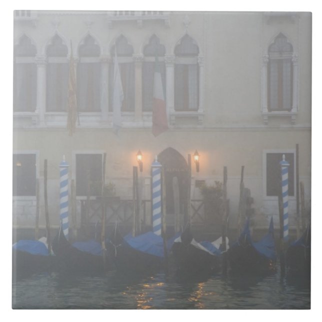 Italien, Venedig. En rad gondoler sedda genom Kakelplatta (Framsidan)