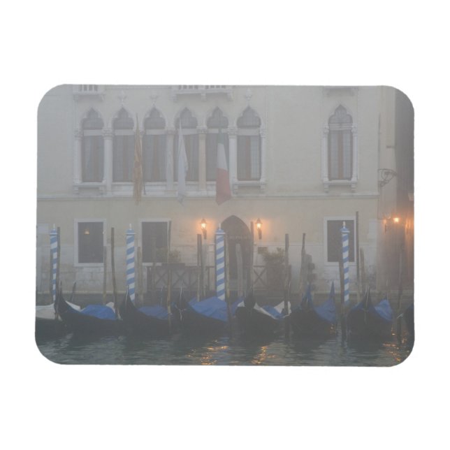 Italien, Venedig. En rad gondoler sedda genom Magnet (Horisontell)