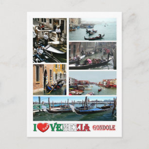 Italien - Venedig - Gondolas - I Kärlek - Vykort