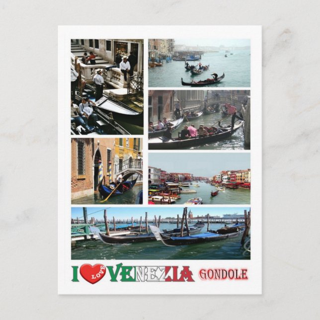 Italien - Venedig - Gondolas - I Kärlek - Vykort (Framsida)