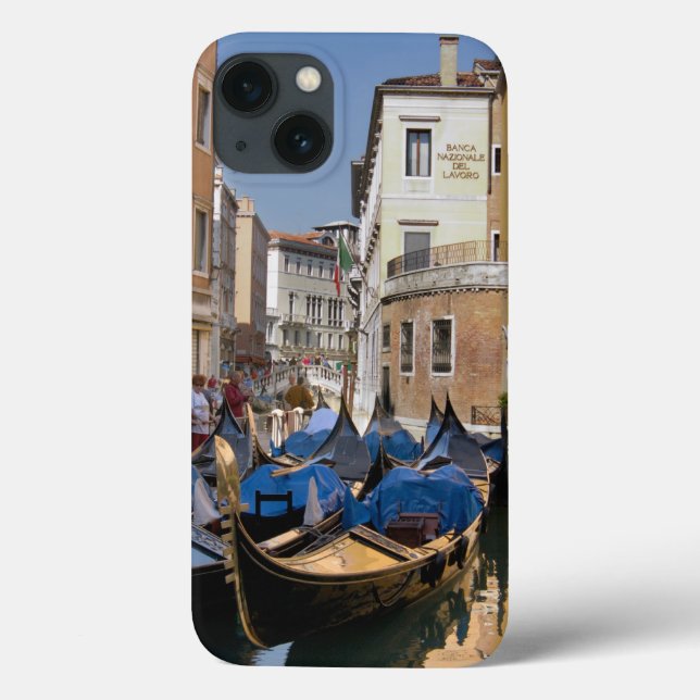 Italien, Venedig, gondoler förtöjda längs kanal (Baksida)