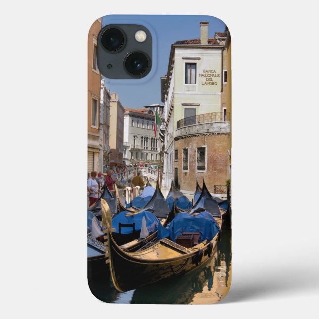 Italien, Venedig, gondoler förtöjda längs kanal (Baksida)