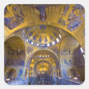Italien, Venedig. Interiör av Markuskyrkan. Fyrkantigt Klistermärke