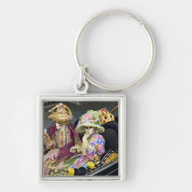 Italien, Venedig. Pommon klädda i kostym för Fyrkantig Silverfärgad Nyckelring (Framsidan)