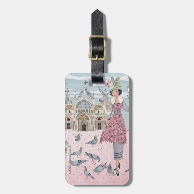 Italien Venedig reser rosa grått-duvor flicka teck Bagagebricka (Vertikal Framsida)
