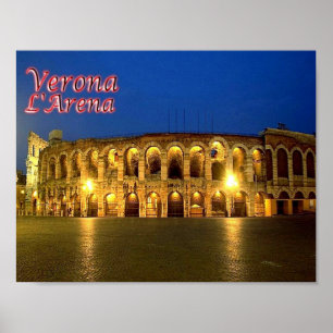 Italien - Veneto - Verona - Arena på natten - Poster