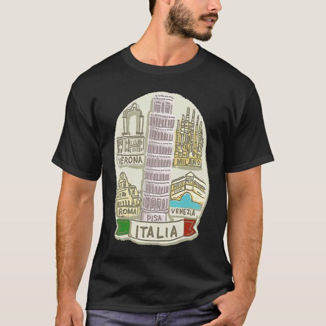 Italien Venice Milan Pisa Verona Rom T Shirt (Framsida)