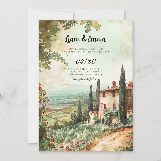 Italien Villa Florence liggande Bröllopsinbjudan Inbjudningar (Framsida)