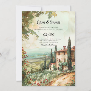 Italien Villa Florence liggande Bröllopsinbjudan Inbjudningar