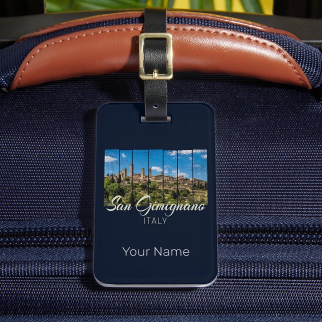 Italien Vinatge Panoramic View San Gimignano Tusca Bagagebricka (Framsida Insitu 2)