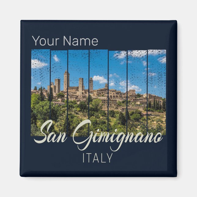 Italien Vinatge Panoramic View San Gimignano Tusca Magnet (Framsidan)