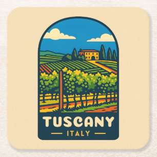 Italien Vineyard i Retro Vintage resor Toscana Underlägg Papper Kvadrat