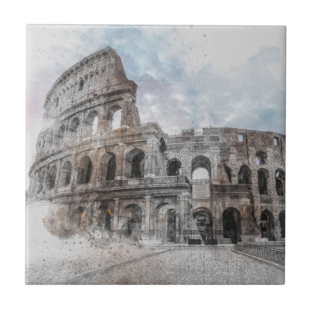 Italien Watercolor Colosseum Rom Kakelplatta (Framsidan)