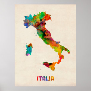 Italien Watercolor Karta, Italien Poster