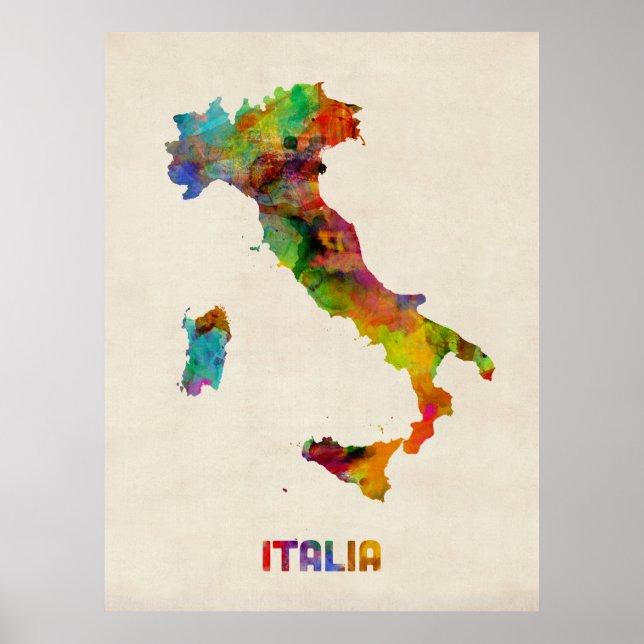 Italien Watercolor Karta, Italien Poster (Framsidan)