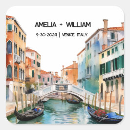 Italien Watercolor Romantic Destination Wedding Fyrkantigt Klistermärke