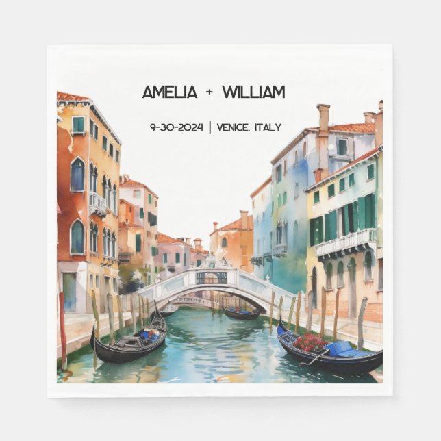 Italien Watercolor Romantic Destination Wedding Pappersservett (Framsidan)