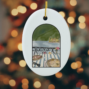 Italien Watercolor Sjö Como Julgransprydnad Keramik