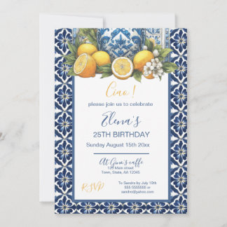Italien White and Blue Amalfi Ceramic Vas Lemons Inbjudningar