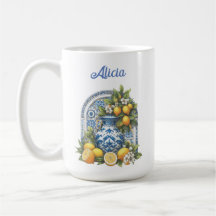 Italien White and Blue Amalfi Ceramic Vas Lemons