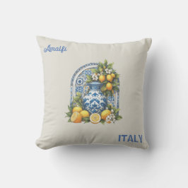 Italien White and Blue Amalfi Ceramic Vas Lemons Kudde