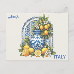 Italien White and Blue Amalfi Ceramic Vas Lemons Vykort