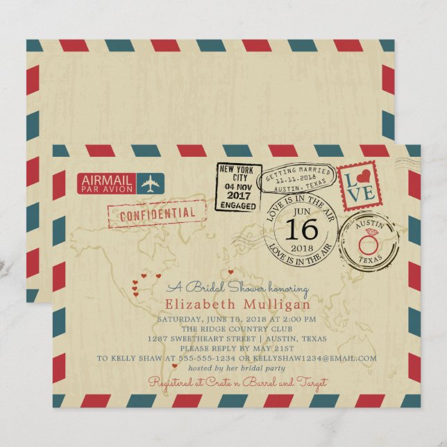 Italien World Traveler Airmail | Möhippa Inbjudningar (Fram/baksida)