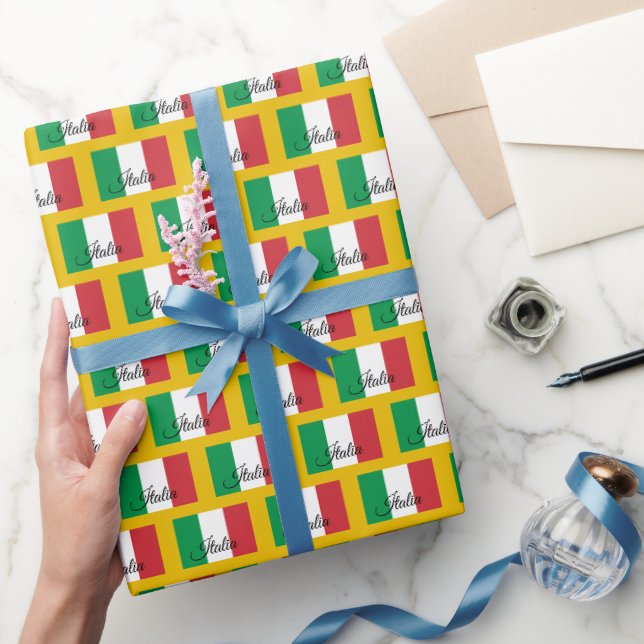 Italien Wrapping Papper, Italiens Flagga patriotis Presentpapper (Gifting)