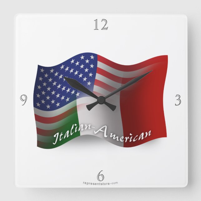 Italienare-Amerikan som vinkar flagga Fyrkantig Klocka (Framsida)
