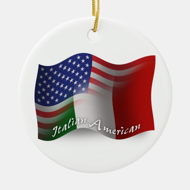Italienare-Amerikan som vinkar flagga Julgransprydnad Keramik (Framsidan)