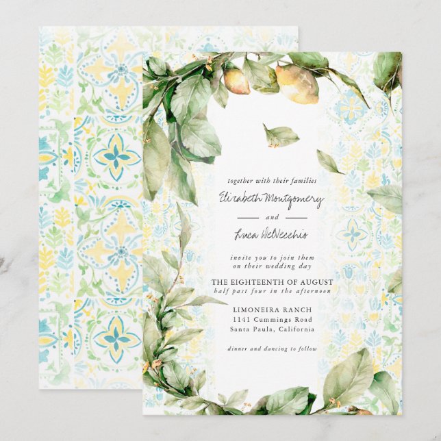 Italienisk citronlund | Boho botanisk bröllop Inbjudningar (Fram/baksida)