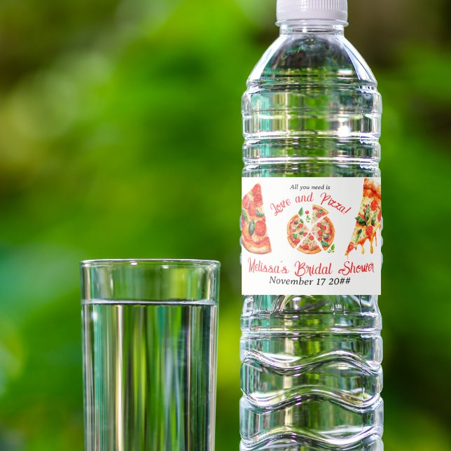 Italienkärlek & Pizzaparty Bröllopsdusch Vattenflaskor Etikett (Skapare uppladdad)