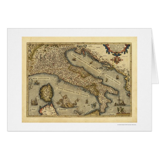 Italienkarta vid Ortelius 1570 Hälsningskort (Framsidan Horizontal)