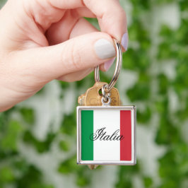 Italiens flagga italiensk stolthet Europa land Fyrkantig Silverfärgad Nyckelring